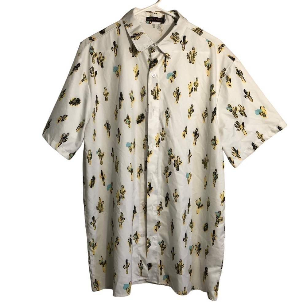 Uomoz Men’s Modern Cactus Print Short Sleeve Button Down Shirt Size XLarge